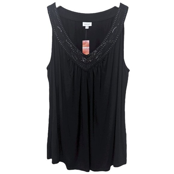 AVENUE Black Sleeveless Top Plus Size 18 / 20 Sequin Stretch Womens V-Neck NEW - Picture 1 of 7